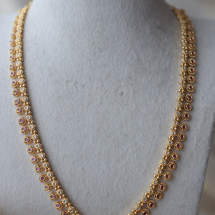 Heritage gold plated ruby white stone long necklace with earring HL49