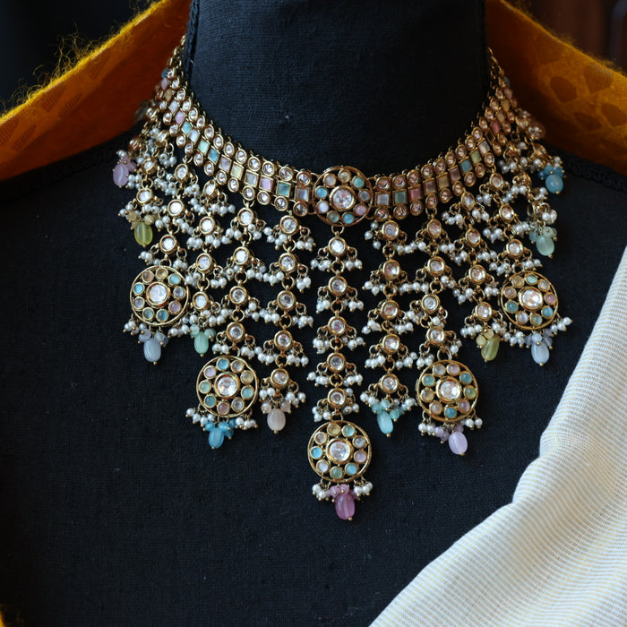 Trendy multi stone choker necklace with earrings TM0432