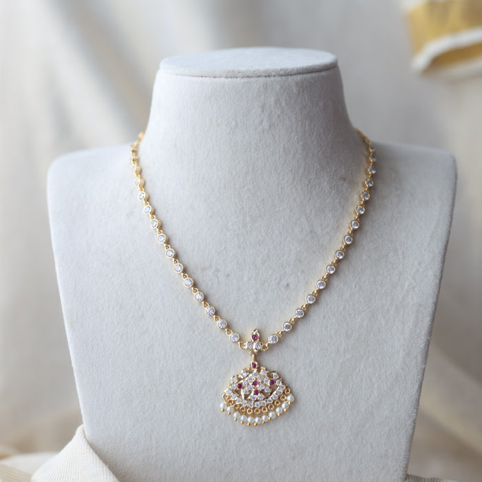 Heritage gold plated ruby white stone short necklace H849