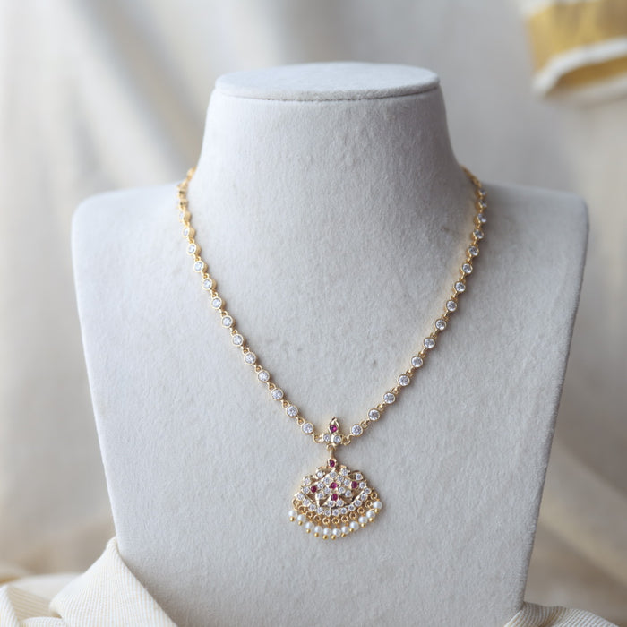 Heritage gold plated ruby white stone short necklace H849