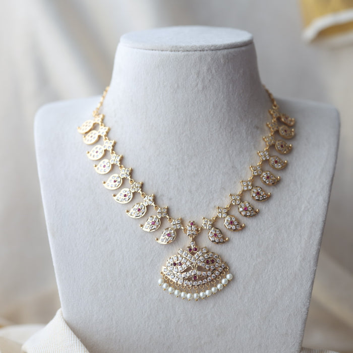 Heritage gold plated ruby white stone mango short necklace H949