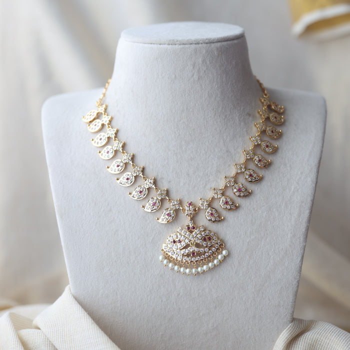 Heritage gold plated ruby white stone mango short necklace H949