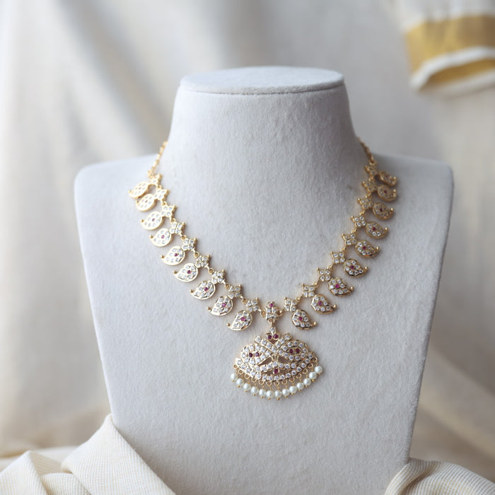 Heritage gold plated ruby white stone mango short necklace H949