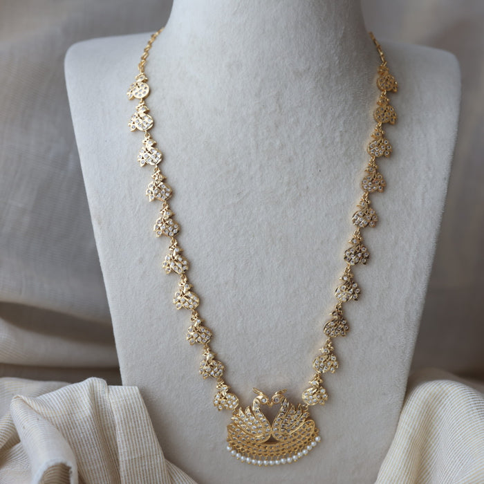 Heritage gold plated white stone padakam long necklace HP6280