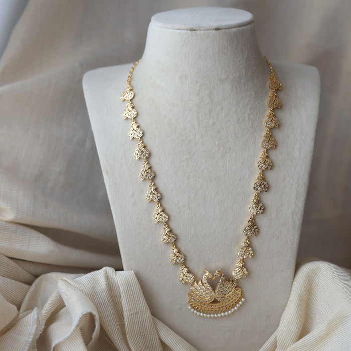 Heritage gold plated white stone padakam long necklace HP6280