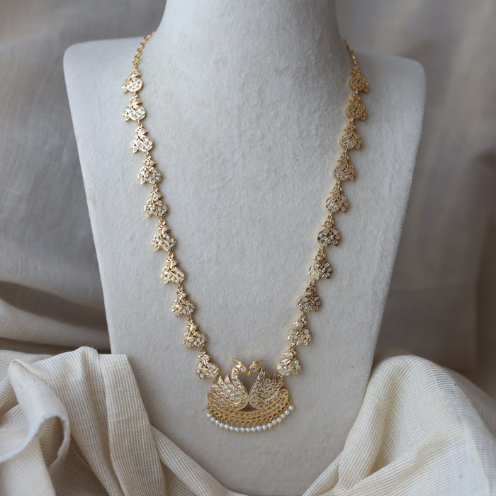 Heritage gold plated white stone padakam long necklace HP6280