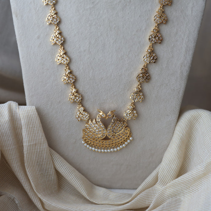 Heritage gold plated white stone padakam long necklace HP6280