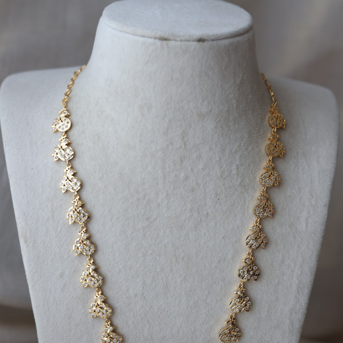 Heritage gold plated white stone padakam long necklace HP6280