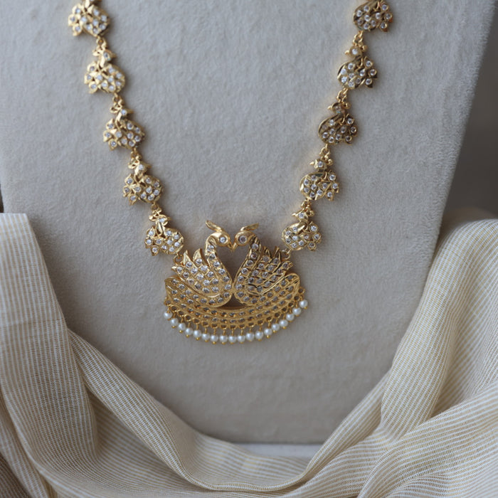 Heritage gold plated white stone padakam long necklace HP6280