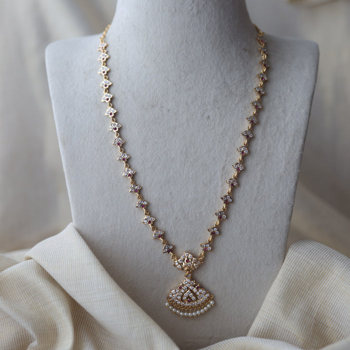 Heritage gold plated ruby white stone long necklace HL249