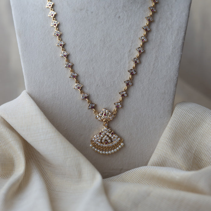 Heritage gold plated ruby white stone long necklace HL249