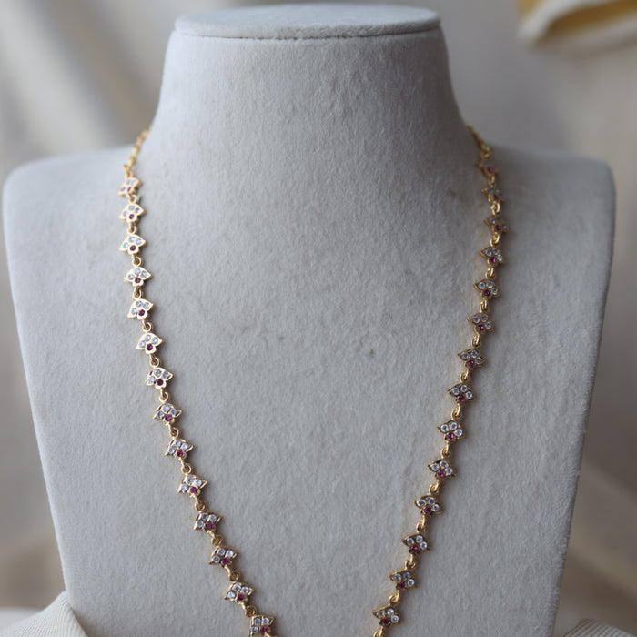 Heritage gold plated ruby white stone long necklace HL249