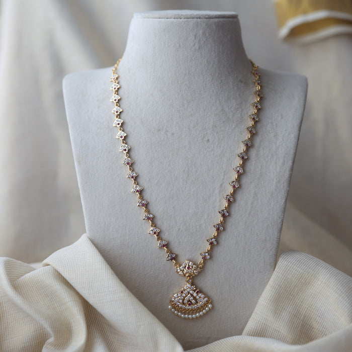 Heritage gold plated ruby white stone long necklace HL249