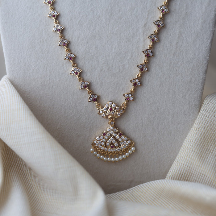 Heritage gold plated ruby white stone long necklace HL249