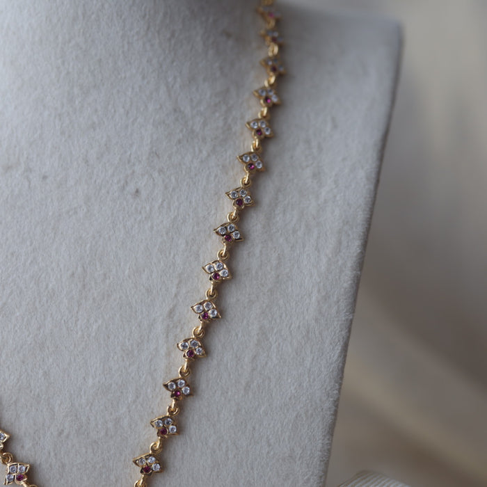 Heritage gold plated ruby white stone long necklace HL249