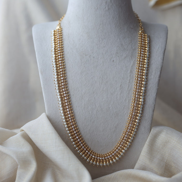 Heritage gold plated white stone long necklace HL8249