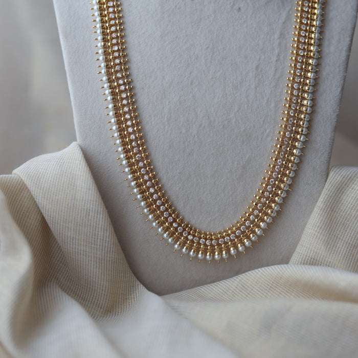 Heritage gold plated white stone long necklace HL8249