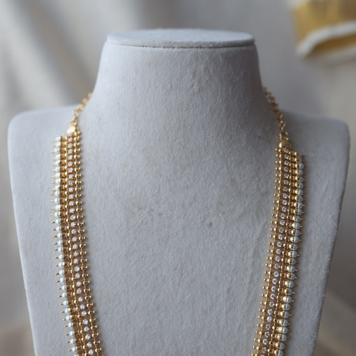 Heritage gold plated white stone long necklace HL8249