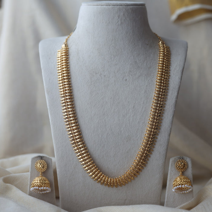 Heritage gold plated long necklace with jumka earrings HL900