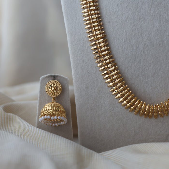 Heritage gold plated long necklace with jumka earrings HL900
