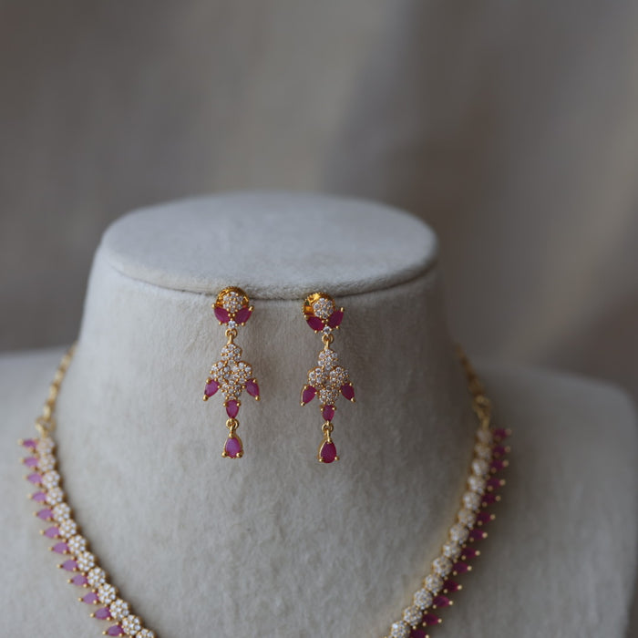 Heritage ruby white stone short necklace with earrings H1334