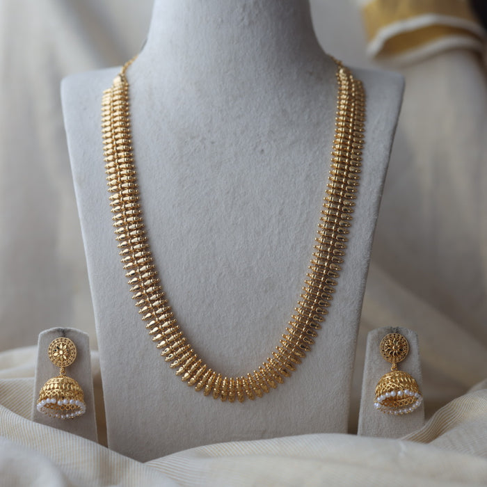 Heritage gold plated long necklace with jumka earrings HL900
