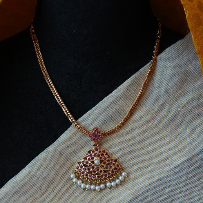 Heritage gold plated ruby stone short necklace H1691