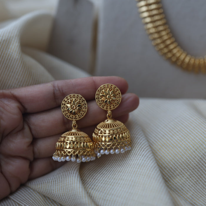 Heritage gold plated long necklace with jumka earrings HL900