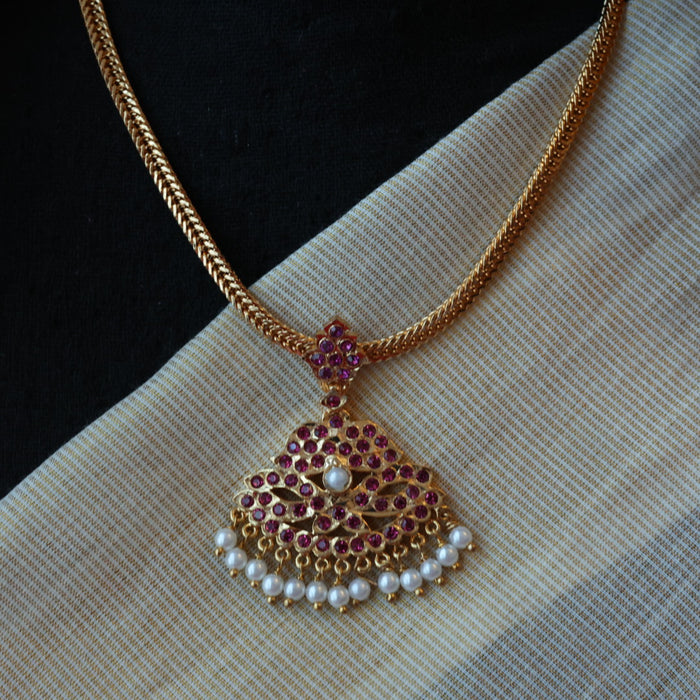 Heritage gold plated ruby stone short necklace H1691