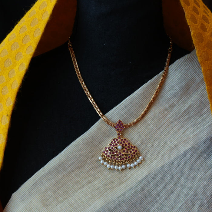 Heritage gold plated ruby stone short necklace H1691