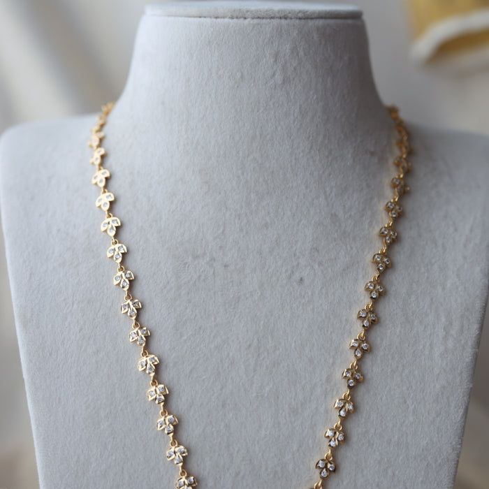 Heritage gold plated white stone long necklace with earring HL896