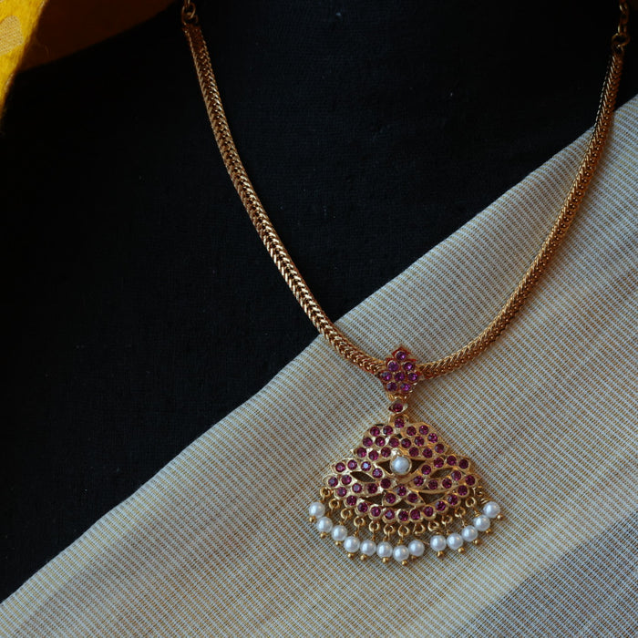 Heritage gold plated ruby stone short necklace H1691