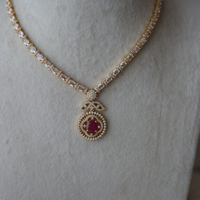 Heritage ruby white stone short necklace with earrings H743