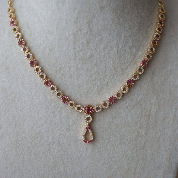 Heritage ruby white stone short necklace with earrings H17934