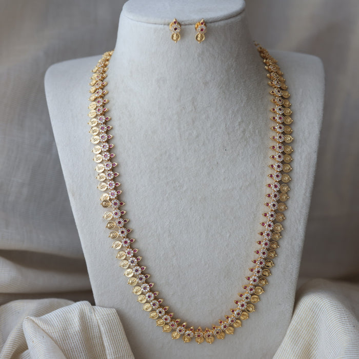 Heritage gold plated ruby white stone coin design long necklace HL6212