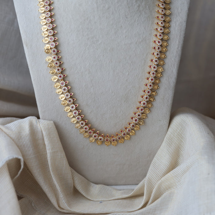 Heritage gold plated ruby white stone coin design long necklace HL6212