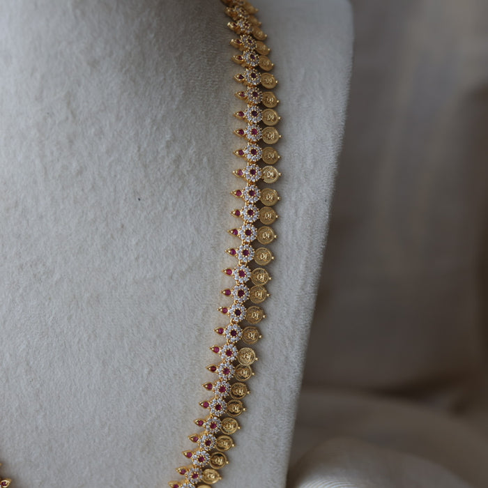 Heritage gold plated ruby white stone coin design long necklace HL6212