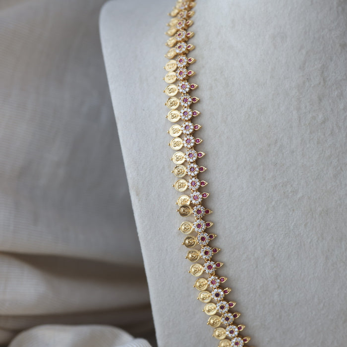 Heritage gold plated ruby white stone coin design long necklace HL6212