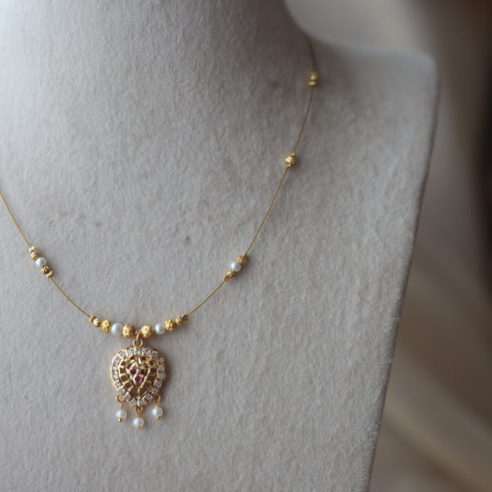 Heritage ruby stone invisible short necklace IN9033