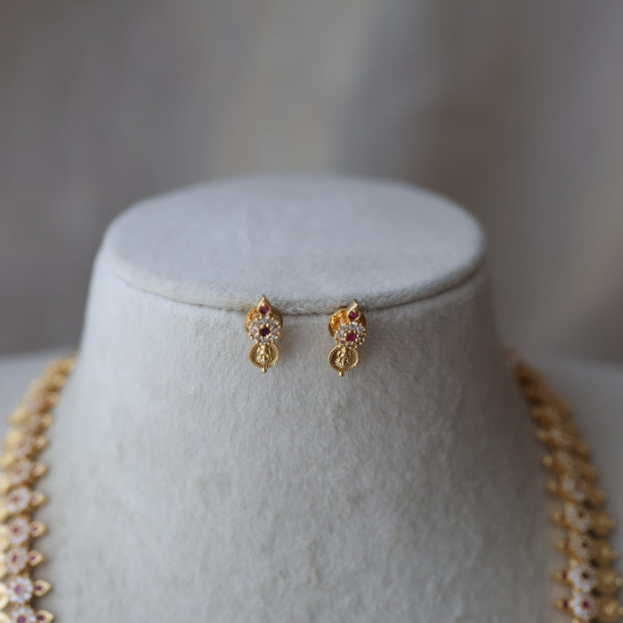 Heritage gold plated ruby white stone coin design long necklace HL6212