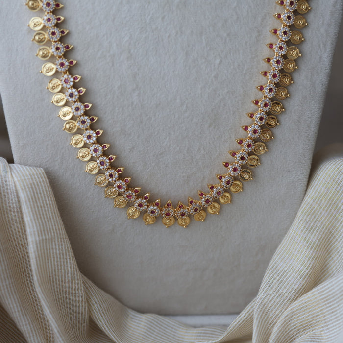 Heritage gold plated ruby white stone coin design long necklace HL6212