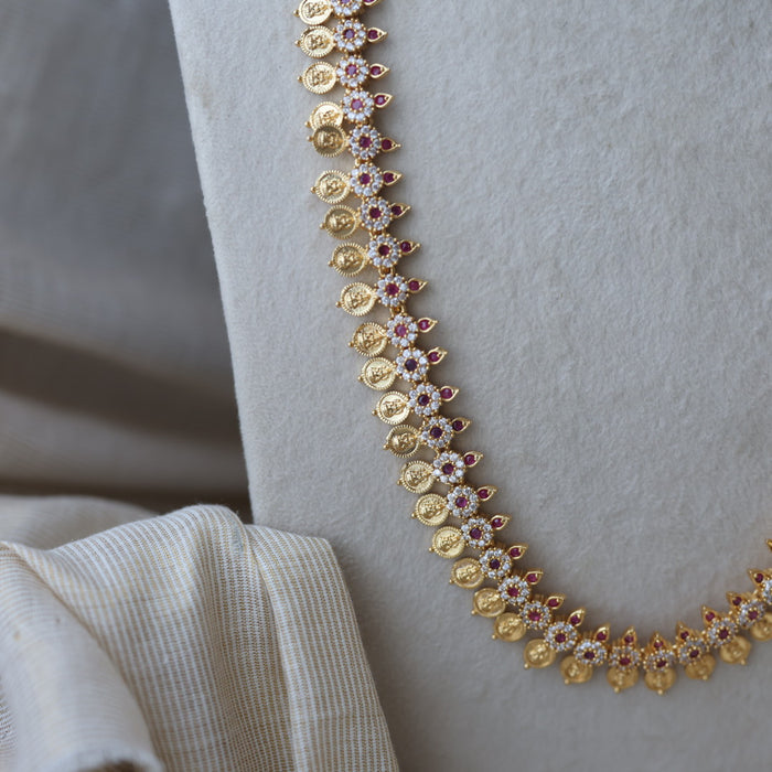 Heritage gold plated ruby white stone coin design long necklace HL6212
