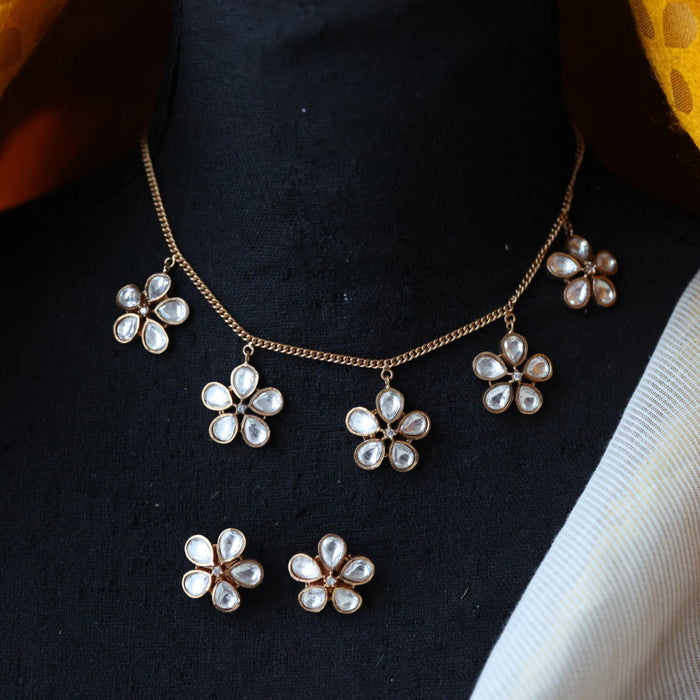 Minimal kundan short necklace with earrings MS990