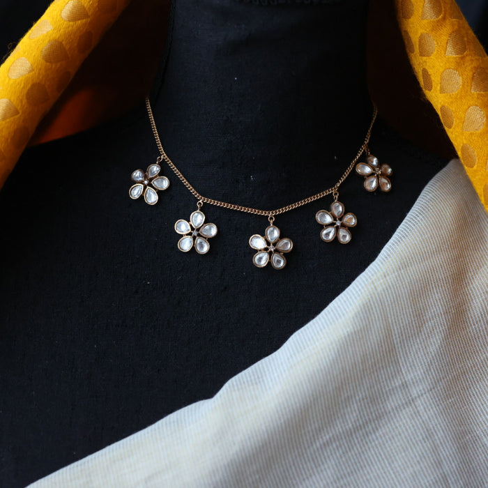Minimal kundan short necklace with earrings MS990