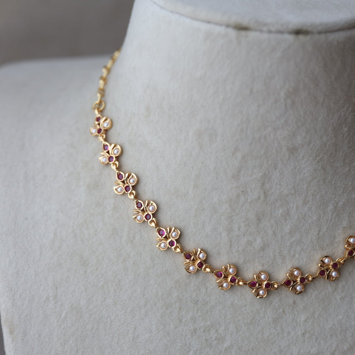 Heritage ruby stone white pearl short choker necklace HS334