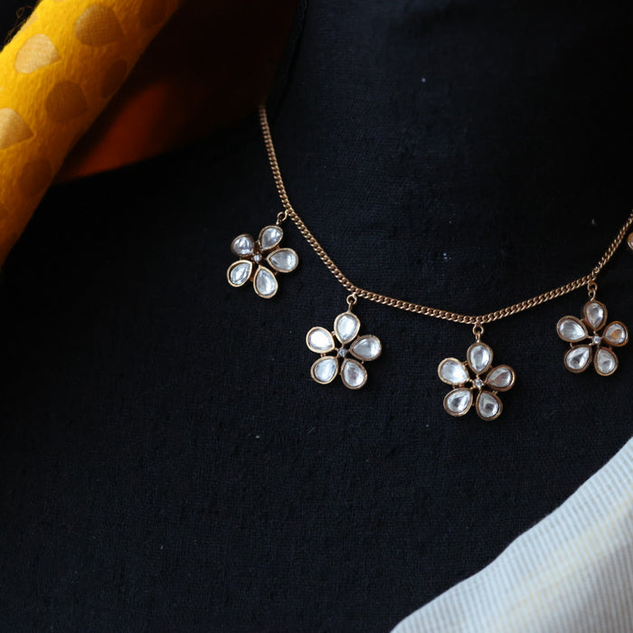 Minimal kundan short necklace with earrings MS990