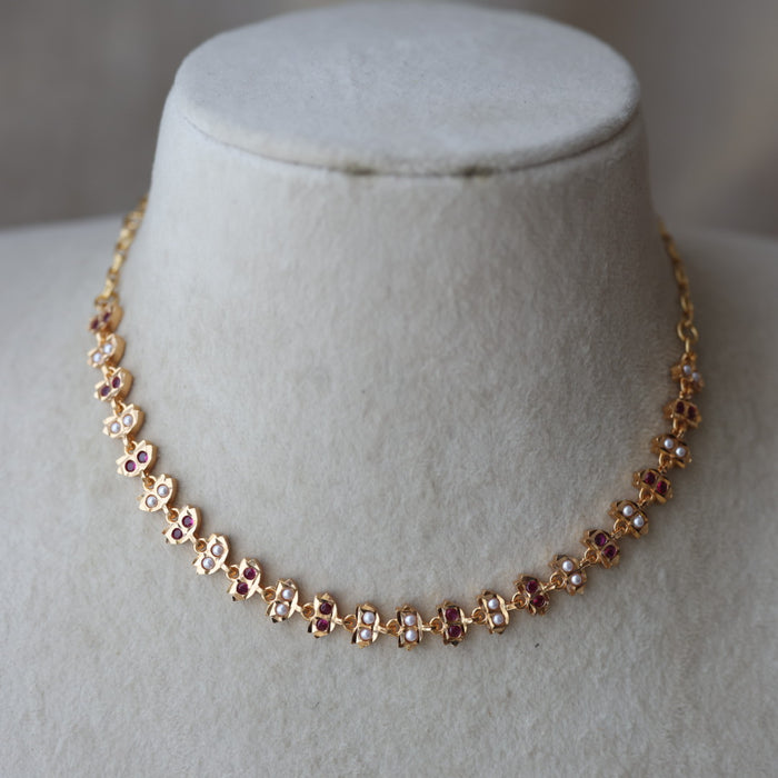 Heritage ruby stone white pearl short choker necklace HS33927
