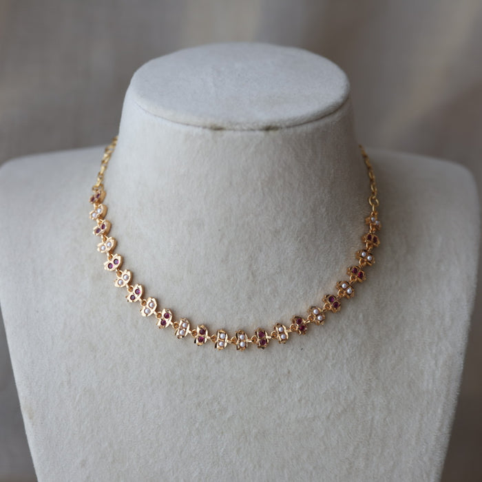 Heritage ruby stone white pearl short choker necklace HS33927