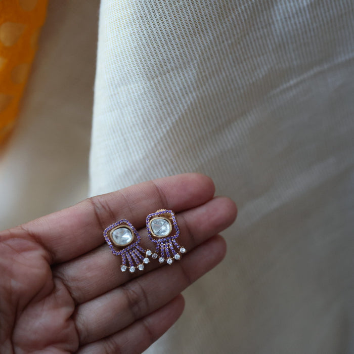 Minimal kundan purple stone short necklace with earrings MS997