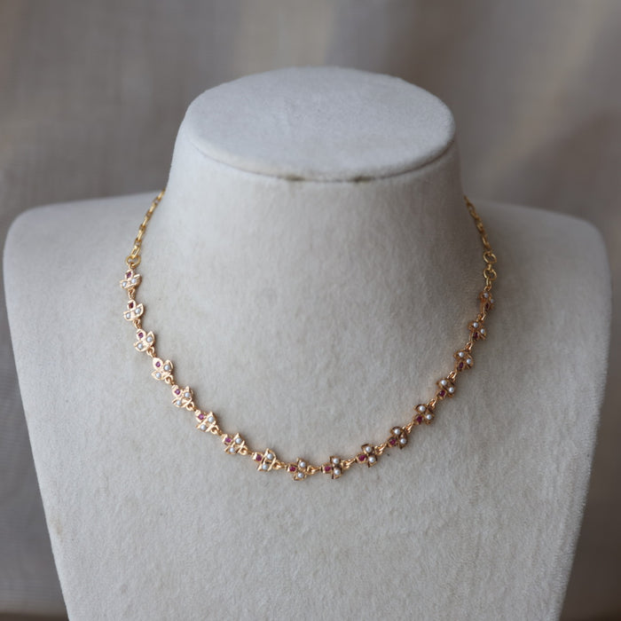 Heritage ruby white stone short necklace with earrings H179115
